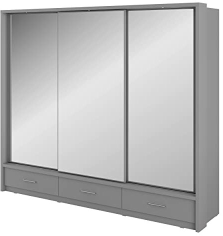 Schwebetürenschrank Kleiderschrank Schiebetürenschrank AR-01 ARTI Garderobenschrank mit Spiegel 3 Schubladen 3 Spiegeln (Grau Matt)