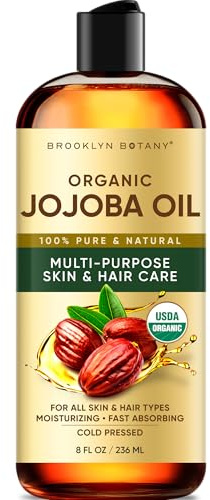 Brooklyn Botany Cold-Pressed Organic Jojoba Oil | for Skin, Hair and Face | 8 Fl Oz | 100% Pure and Natural | Carrier Oil for Essential Oils, Aromatherapy and Massage | Hexane Free