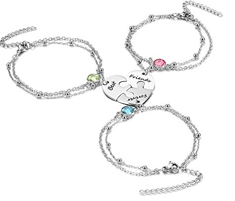 Zysta Freundschaftsarmband für 3 Puzzle Herz Armband mit Gravur “Best Friends Forever” Edelstahl Strass BFF Armband für Schwester Geschenk (Best Friends Forever)