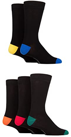 SockShop Mens Contrast Heel and Toe Bamboo Socks Pack of 5 Classic/Black Heel and Toe 7-11
