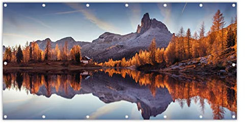 MuchoWow® Balkon Sichtschutz Sichtschutzmatte Balkonbanner Abdeckung für Terrasse Balkon Windschutz Blickdicht Wetterfest 200x90 cm Berge - Bäume - Herbst - See - Natur