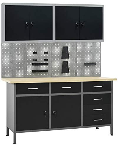 ZEYUAN Werkbank mit 4 Werkzeugwänden und 2 Wandschränken, Werktisch, Arbeitstisch, Schweißtisch, Maschinenuntergestell, Spanntisch