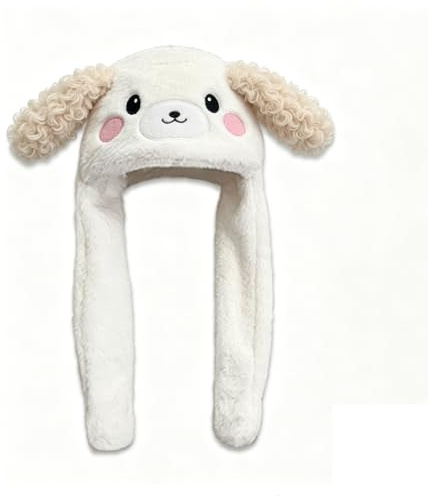 Roffatide Anime weißen Hund Ohr bewegen springenden Hut Flauschige Beanie Cap weich warm Winter Kopf tragen niedliche Hüte für Frauen