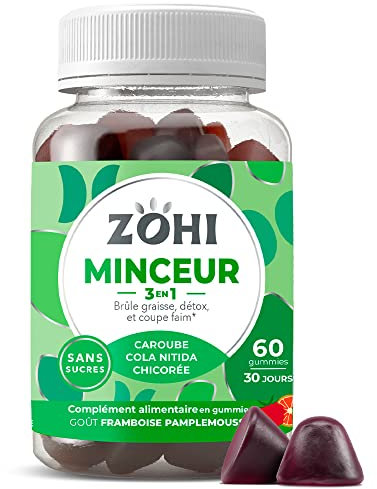 Complément Alimentaire Minceur -Gummies Minceur-60 gommes de fruits goût Framboise Pamplemousse- ZOHI- Fabriqué en France