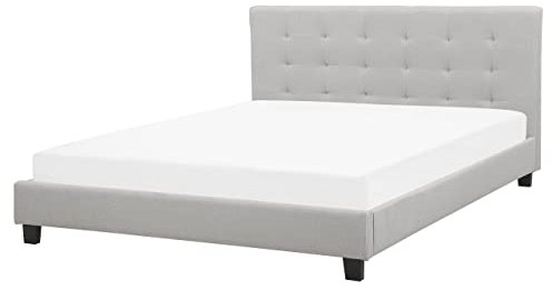 Beliani Wasserbett gepolstert in Leinenoptik, hellgrau, 160 x 200 cm, mit modernem, geknöpftem Kopfteil La Rochelle