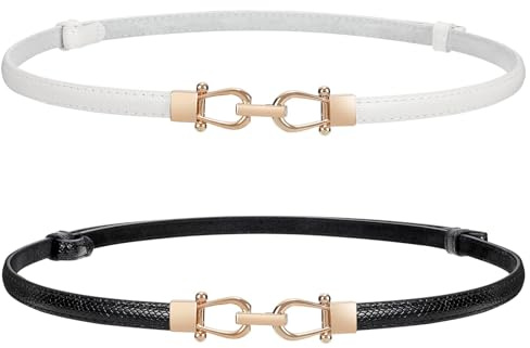 WERFORU dam, skinny, bälte för klänning, tunt midjebälte, justerbart läderbälte med gyllene spänne, Anzug für Taillengröße unter 94cm