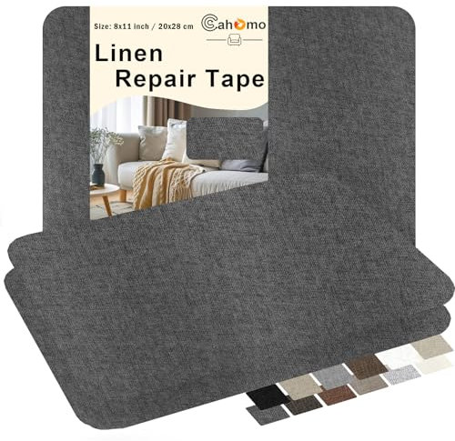 Leinenstoff Patches Selbstklebend, 3 Stück 20x28 cm Leinen Reparatur Patches, Leinen Flicken Selbstklebend, für Sofas, Autositze, Vorhang Kopfteile, Rucksack Dunkelgrau