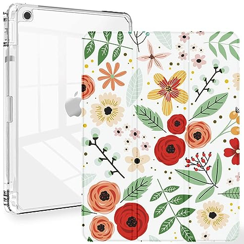 Feams Custodia per iPad di 9a generazione da 10,2 pollici, custodia pieghevole per iPad 10.2, cover posteriore trasparente trasparente con portamatite e spegnimento automatico per iPad di 9a/8a/7a