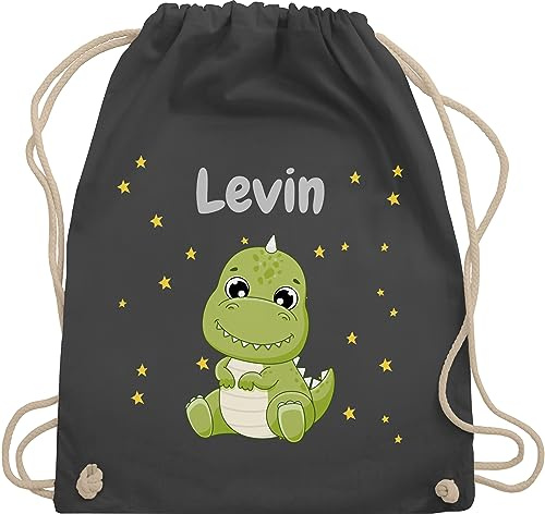 Turnbeutel Rucksack - Süßer Dino Dinosaurier Dinosaurus Dinomotiv - Unisize - Dunkelgrau - dinosaurier-rucksack für den kindergarten personalisierte geschenke kinder tier saurier beutel