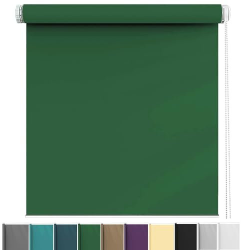 Fensterrollo innen Ohne Bohren Klemmfix 115 x 80 cm Einfache Installation Easyfix, Rollo Seitenzugrollo Flexibler Seitenzug Easyfix für Wohnzimmer, Schlafzimmer, Dunkelgrün