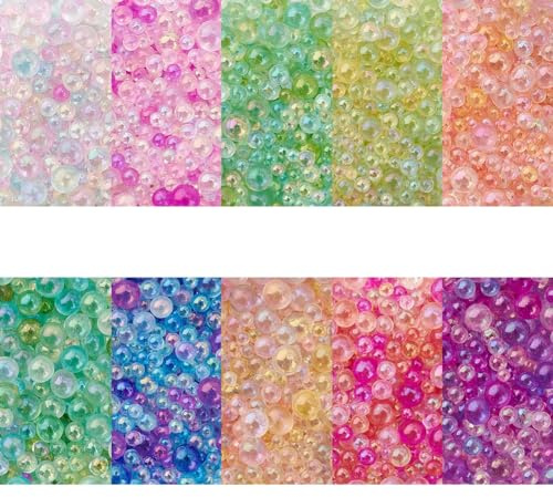 OLYCRAFT 130g 10 Colors 1~3mm Colorful Resin Bubble Beads No Hole Micro Glass Bubble Beads Iridescent Water Droplets Bubble Beads Tiny Glass Beads Tiny Beads for Resin Molds Fillers Jewelry