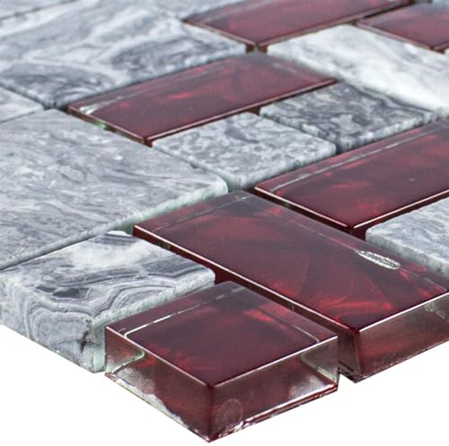 Glas Naturstein Mosaik Fliesen Grau Sinop Rot 2 Mix