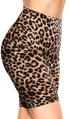 TNNZEET Cykelbyxor, dam, hög midja, korta sportbyxor, ogenomskinliga shorts för yoga, gym, leopard, 3XL