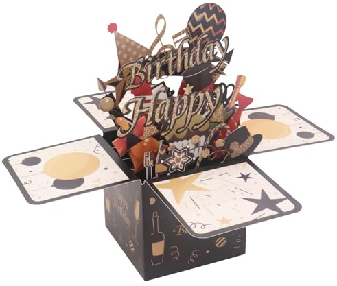 Geburtstagskarten für Frauen Männer Kinder, 3D Pop-up Kuchen Musik Geburtstagskarte Geschenke für Frauen und Männer, Mama und Papa, Frau, Schwester, Kinder, Freunde mit Umschlägen (Schwarz)