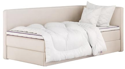 mybed. Boxspringbett Einzelbett Mitto Conti Twin Rechte Seite Polsterbett mit Bettkasten Hellbeige 7-Zonen Taschenmatratze H3 120x200 und Topper Jugendbett Kinderbett
