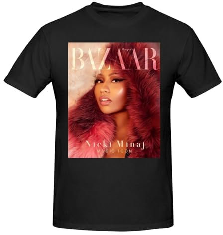 Viplili Nicki Music Minaj camicia da uomo girocollo manica corta t-shirt moda top nero, Nero , XXL