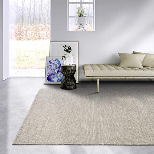 Elle Decoration Wollteppich Pradesh - Natur Wohnzimmerteppich - Handgewebt & Umweltfreundlich - Boho Teppich Wolle für Wohnzimmer, Schlafzimmer, Esszimmer, Flur, Küche - Linen Weiß, 80x150cm