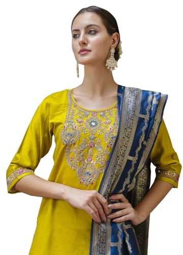 VredeVogel Kurta byxset för kvinnor med Dupatta | viskos rayon broderad kurta set för kvinnor, gUL, L