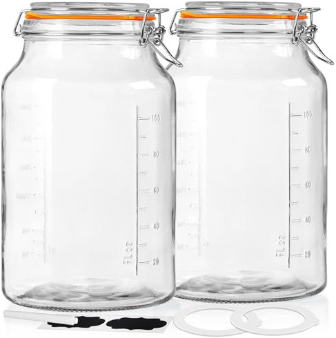 Absovetu Set of 2 Large Clip Top Glass Jars with Lids Airtight 4100ml - Wide Mouth Mason Jars with Lids Glass Storage Jars Fermentation Jar for Flour Spaghetti Pasta Pickling Storage Containers