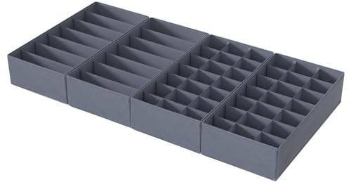 ORLISA 4er Set Schubladen Organizer Kompatibel mit Hemnes Kommode,Wickeltisch, Faltbare Aufbewahrungsboxen für Kleidung, BHs, Socken, Babykleidung Grau