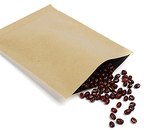 VOLWCO 100 STK Papier Beutel Kraftpapier Tüten mit Folie Ausgekleideten, Papiertütchen Flachbeutel für die verpackung von Kaffee,Tee Lebensmittel(14x20cm(5.51x7.87Inch))