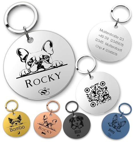 Hundemarke mit Gravur – 52 Hunderassen Vorlagen – Rundes, Wasserdichtes Namensschild & Identifikationsmarke für Hunde
