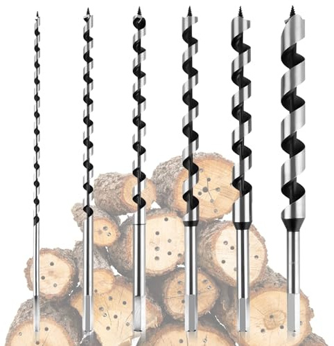 Holzbohrer Set lang Profi 6 Stücke, Kohlenstoffstahl Spiralbohrer ultra lange Bohrer, 6/9/12/19/19/19/22mm sechseckige Schaft Spiralbohrer, passend für weiches und hartes Holz, Trockenbau, Kunststoff
