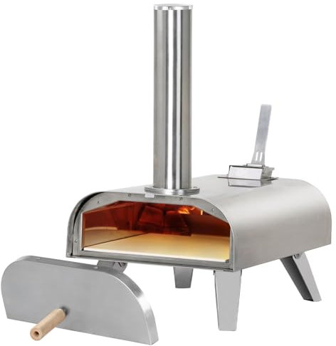 Forno for Pizza da Esterno,Forno for Pizza da Tavolo da 12 con Pietra for Pizza Inclusa - Acciaio Inossidabile, Alimentato a Pellet, Camino Rimovibile,Per Pizze Fino a 12, Può Anche Affumicare Carne