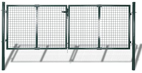 Gartentor Stabmattenzaun Gartentür Doppelflügeltor Doppeltor Hoftor Flügeltor Einfahrtstor Gartentpforte mit Pfosten und Befestigungsmaterial, 289x125 cm / 306x175 cm Stahl Grün