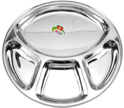 Kajal rostfritt stål 3-pack thali rektangulär, delade tallrikar med 4 sektioner för middag, barn, campare, portionskontroll – rostfritt stål bricka för vuxna och picky Eaters