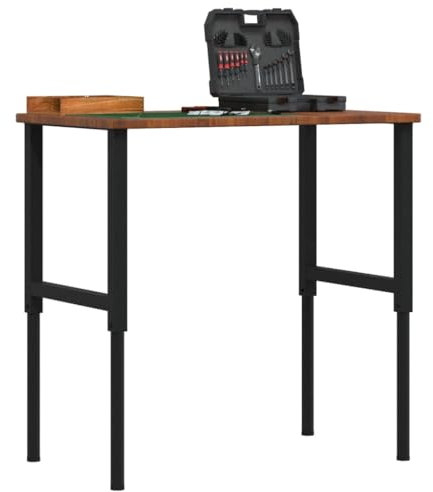 Gecheer Werkbank Dunkelbraun 100x60x(71 5-98) cm Massivholz Eiche Höhenverstellbar Rechteckig für Heimwerkstatt