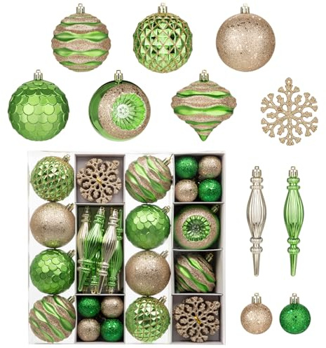 Oairse Juego de 50 adornos de bolas de Navidad con purpurina verde irrompibles para árbol de Navidad, adornos colgantes de bolas de Navidad para decoraciones de árbol de Navidad, fiesta de Navidad
