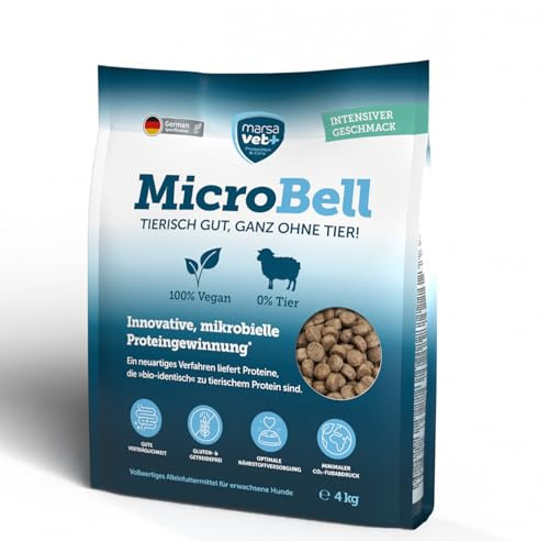 Marsavet - Croquettes MicroBell - 4 kg - Nourriture pour Chien monoprotéine avec protéines microbiennes - Convient aux végétariens, aux Personnes allergiques et aux Chiens sensibles - sans Gluten et