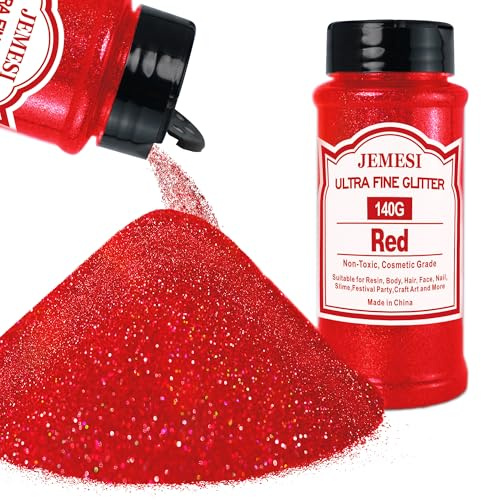 Holographisches Chunky Glitter, Rot 140g, ultrafeiner Glitzer für Epoxidharz, DIY-Basteln, Glasmalerei, Kerzenherstellung, Nagelpuder, Körperglitzer usw.