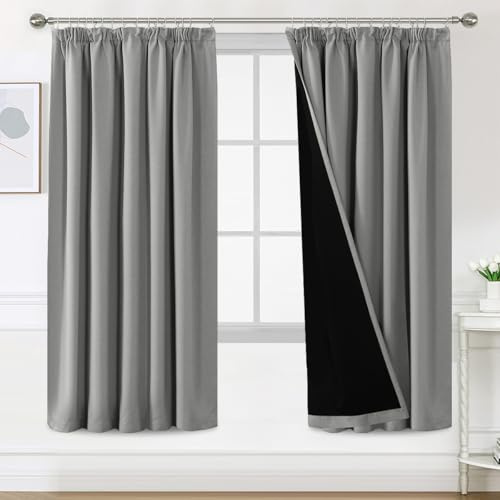 H.Versailtex 100% Blackout Curtains, Soundproof Curtain Privacy Protected Thermal Insulated Curtain with Pencil Pleat for Bedroom/Living Room, W66 x L72 Inch, 2 Panels, Dove Grey