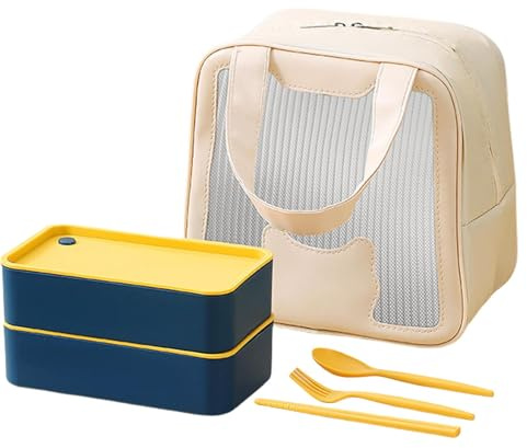Lonchera apilable, contenedores Bentto japoneses de 2 capas con compartimentos, juego de preparación de comidas reutilizable con bolsa de almuerzo y utensilios, apto para microondas para el hogar y