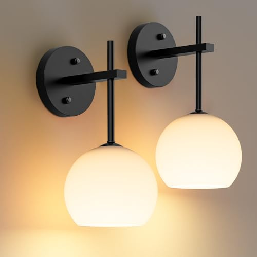 LABOREDUCER Rechargeable Wall Lights, 2 Pack, 12 RGB & Dimmable, Black | 3 Color Temperature, 3 Modes, Frosted Glass Battery Operated Wall Lamp, Wireless Wall Sconces for Living Room Bedroom