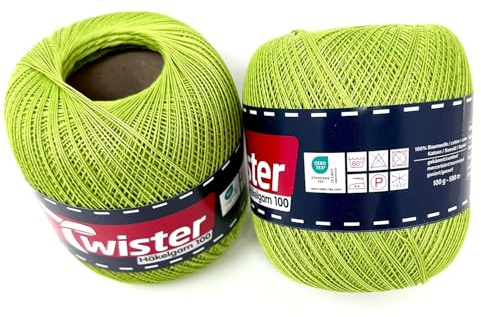 Twister Häkelgarn Grasgrün Handstrickgarn Baumwollgarn 2x100g