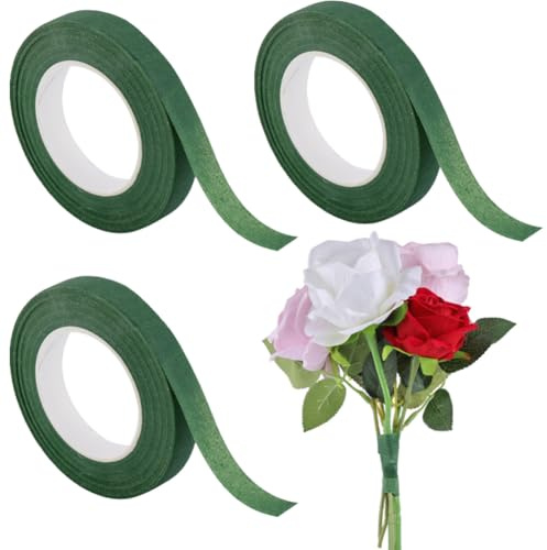 GORGECRAFT 3 Rotolo da 81m di Nastro Floreale in Carta Verde da 12mm Nastro Adesivo Decorativo per Fioristi Avvolgere Steli di Fiori Composizioni Floreali da Matrimonio Legare Bouquet di Fiori