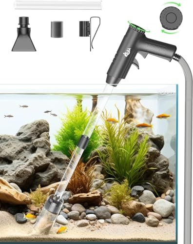 AQQA Aspirador para acuarios, 4 en 1, potente aspiración, limpiador de acuarios, aspirador de lodo ajustable para cambio de agua, lavado de arena, filtración de agua y recirculación