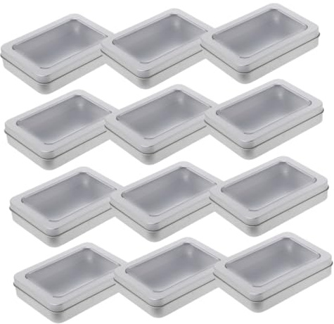Homoyoyo 12pcs Metal Storage Containers with Window Lids for Organizing Trinkets and Cosmetics, Rectangular Iron Boxes with Space Saving and Lightweight Design, for Banquet and Home Use