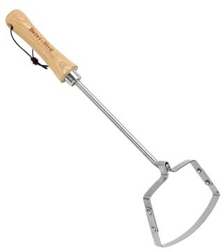 Berry&Bird Stainless Steel Stirrup Weeder, 17.3'' Mini Hula Hoe with Wood Handle & Leather Strap, Efficient Weed Remover Weed Puller Tool for Weeding Cutting Roots Loosening Soil