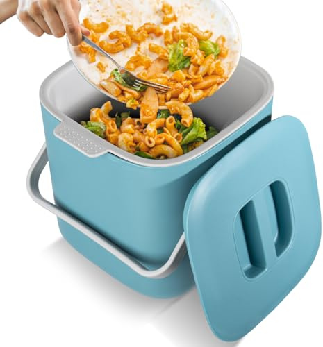 Biomülleimer Küche, 4L Biomülleimer Küche für alltäglichen Biomüll, Bio Mülleimer mit Deckel, Geruchsdicht, Herausnehmbarer Inneneinsatz, leicht zu Reinigen (Hellblau)