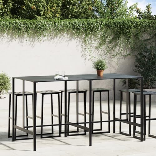 Qnhdfrt Bartisch Schwarz Pulverbeschichteter Stahl Stehtisch 200x100x110 cm für Indoor Outdoor Garten Balkon Lounge Modernes Design Robust