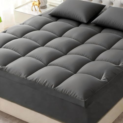 COMFLIVE 18 Inch Memory Foam Mattress Topper Gray Queen Size for Back Pain Relief, Soft Fluffy Supportive Bed Mattress Pad, Filled with Breathable & Flame Retardant Material, 60x80 Inch