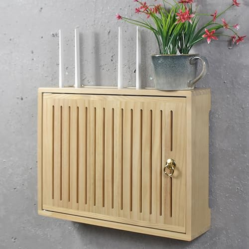 Wall Mounted WiFi Box Hider,WiFi Wireless Router Storage Box,Wooden Router Shelf,Router Cabinet for Office and Home(Brown,L42*32cm/16.5 * 12.5in)