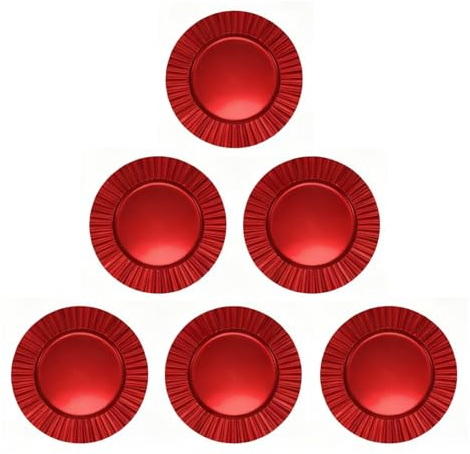 Glac Store Sottopiatti Eleganti, Polipropilene, Rosso e Oro Lucido, 33 cm, Bordo Ondulato, Stile Moderno, Set da 4 o 6 Pezzi, per Natale e Matrimoni (6, Rosso)