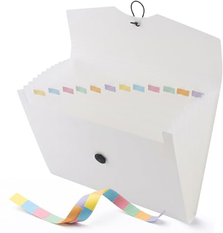 D.RECT Samlingsmapp A4 vit (serie 5585) – 12 fack med färgetiketter | dokumentmapp med elastiskt band | robust PP-film