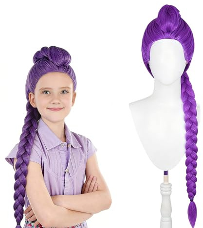 Peluca de para Niños, Disfraz de Morado Peluca, Peluca de Cosplay para Niños, Peluca Cosplay Trenza Larga Morada, Trenzas Moradas Accesorio Realista Para Halloween Y Carnaval (Morado)