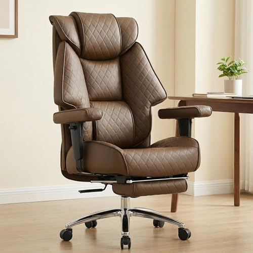 EXCEBET XXL Chefsessel bis 180kg Belastbar, Ergonomischer Bürostuhl mit Taschenfederkern, Breiter Drehstuhl für Schneidersitz, Dick Gepolstert, Hochlehner Managerstuhl mit Lendenwirbelstütze (Braun)